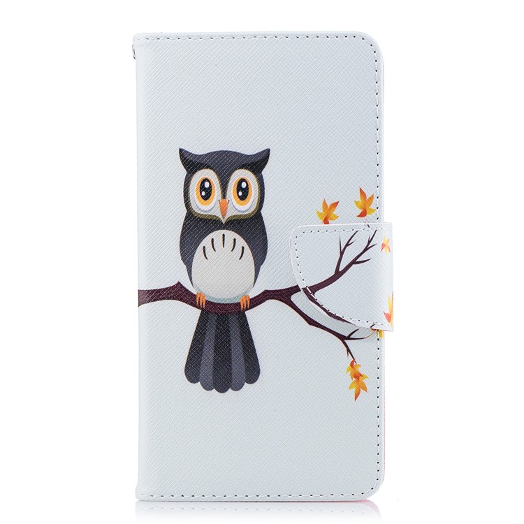 For Nokia 6.1 (5.5-inch) Patterned PU Leather Stand Phone Case - An Owl Standing on Branch-2