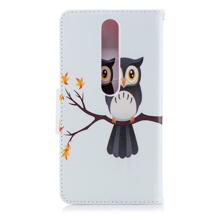 For Nokia 6.1 (5.5-inch) Patterned PU Leather Stand Phone Case - An Owl Standing on Branch-3