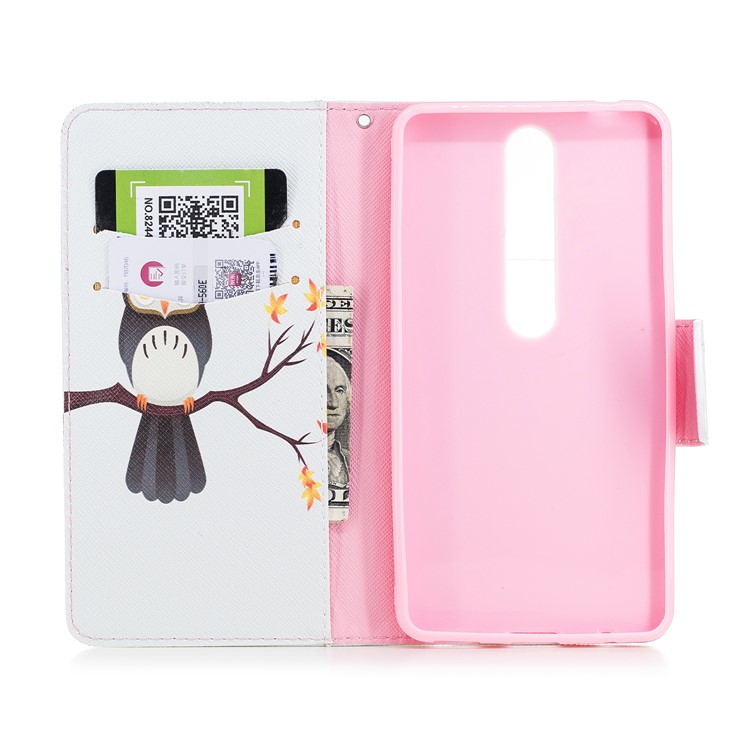 For Nokia 6.1 (5.5-inch) Patterned PU Leather Stand Phone Case - An Owl Standing on Branch-8