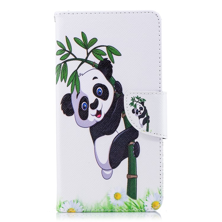 For Nokia 6.1 (5.5-inch) Patterned PU Leather Stand Wallet Cover - Lovely Panda on Bamboo-2