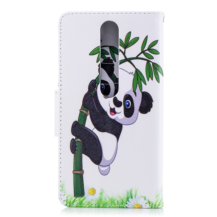For Nokia 6.1 (5.5-inch) Patterned PU Leather Stand Wallet Cover - Lovely Panda on Bamboo-3