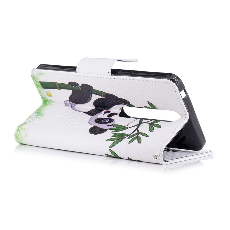 For Nokia 6.1 (5.5-inch) Patterned PU Leather Stand Wallet Cover - Lovely Panda on Bamboo-4