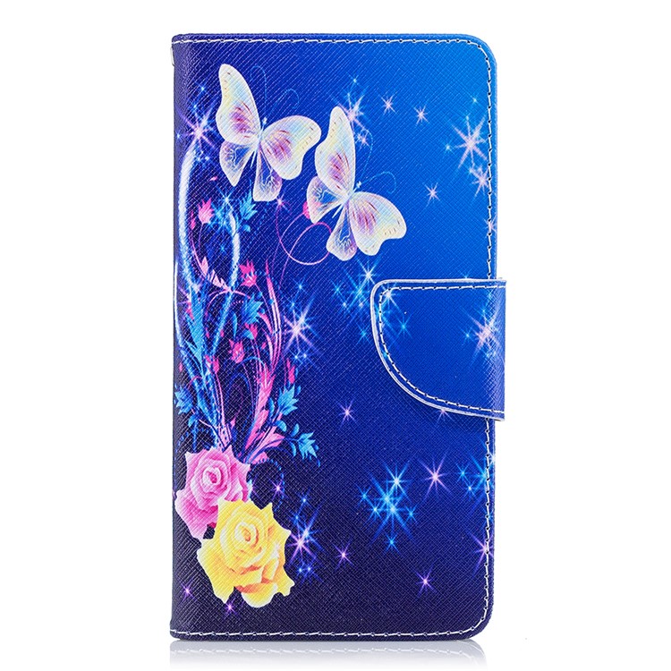 For Nokia 6.1 (5.5-inch) Patterned PU Leather Stand Protective Cover - Roses and Butterflies-2