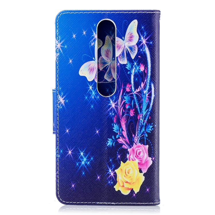 For Nokia 6.1 (5.5-inch) Patterned PU Leather Stand Protective Cover - Roses and Butterflies-3