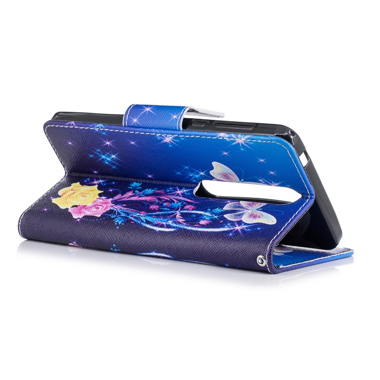 For Nokia 6.1 (5.5-inch) Patterned PU Leather Stand Protective Cover - Roses and Butterflies-4