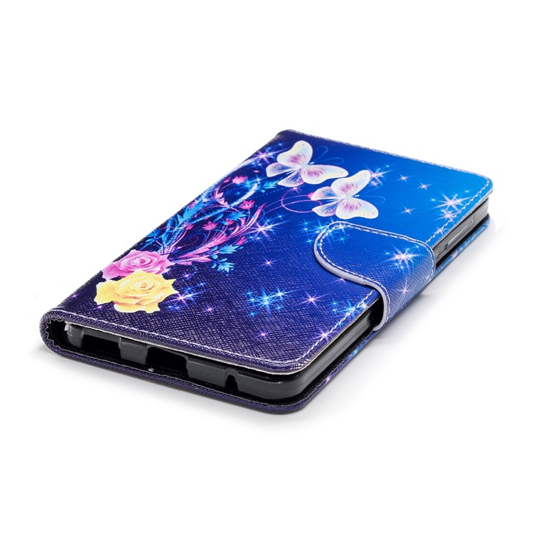For Nokia 6.1 (5.5-inch) Patterned PU Leather Stand Protective Cover - Roses and Butterflies-6
