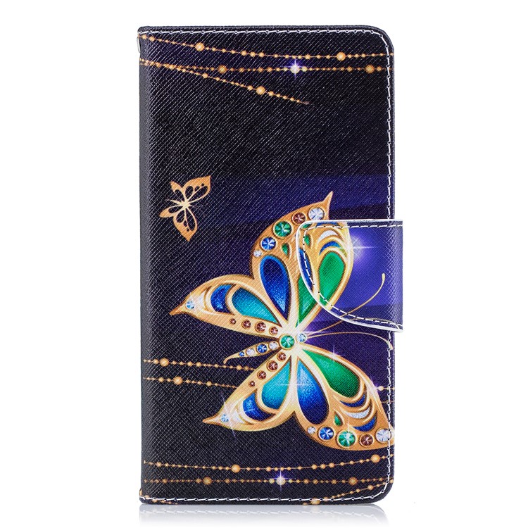 For Nokia 6.1 (5.5-inch) Patterned PU Leather Stand Protective Case - Butterfly with Diamond-2