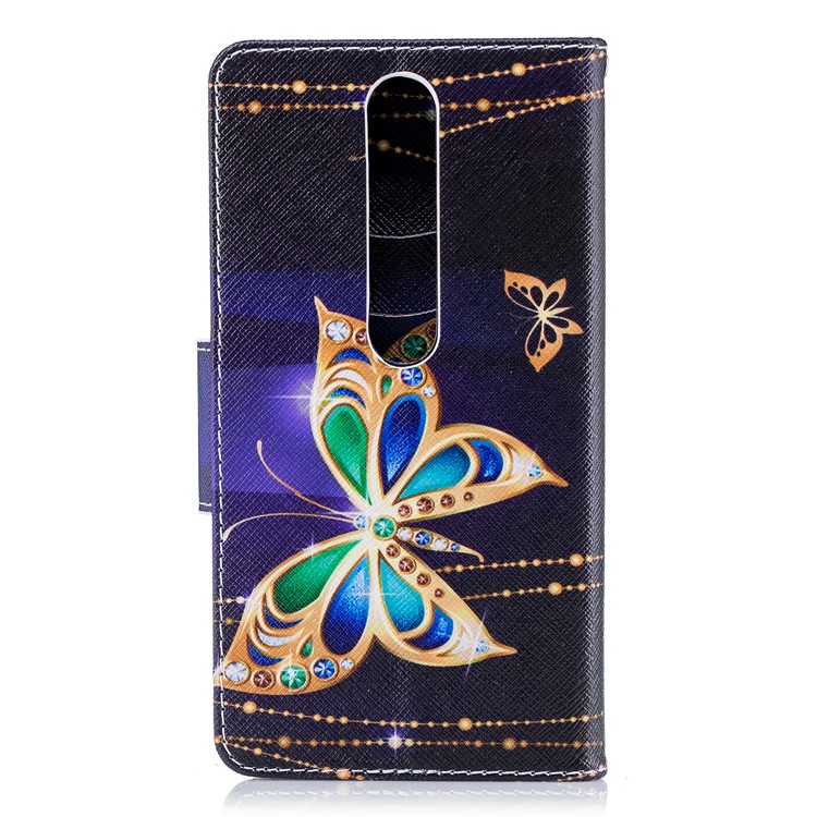 For Nokia 6.1 (5.5-inch) Patterned PU Leather Stand Protective Case - Butterfly with Diamond-3