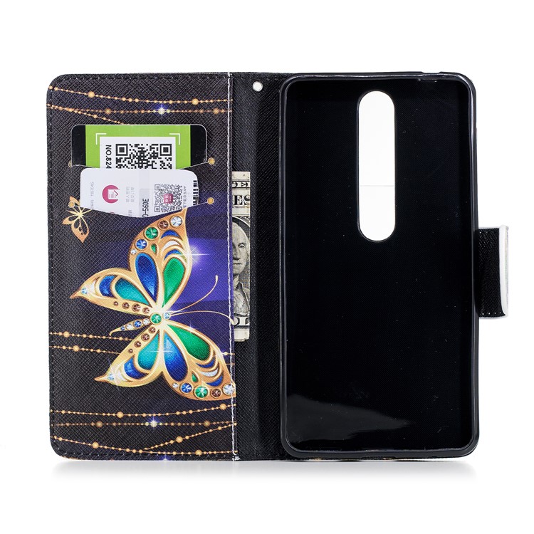 For Nokia 6.1 (5.5-inch) Patterned PU Leather Stand Protective Case - Butterfly with Diamond-8