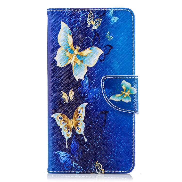For Nokia 6.1 (5.5-inch) Patterned PU Leather Stand Protector Cover - Blue Butterflies-2