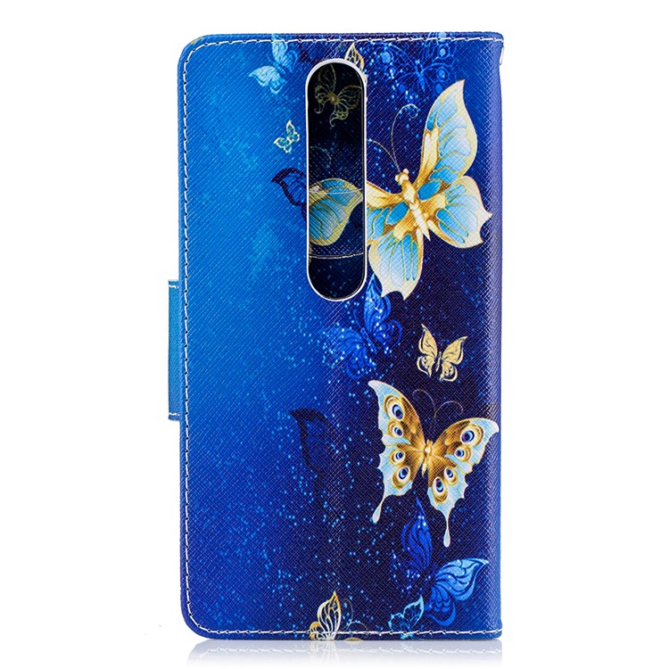 For Nokia 6.1 (5.5-inch) Patterned PU Leather Stand Protector Cover - Blue Butterflies-3