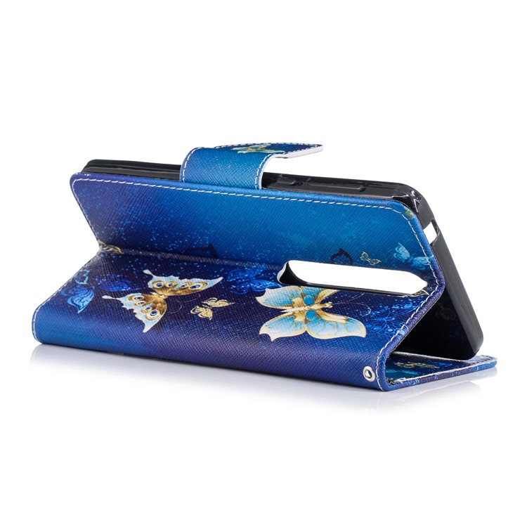For Nokia 6.1 (5.5-inch) Patterned PU Leather Stand Protector Cover - Blue Butterflies-4