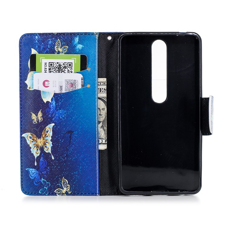 For Nokia 6.1 (5.5-inch) Patterned PU Leather Stand Protector Cover - Blue Butterflies-8