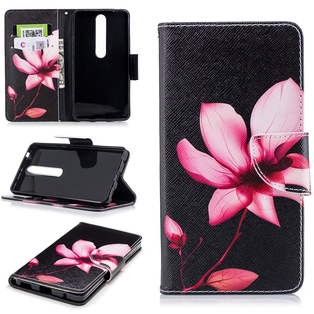 For Nokia 6.1 (5.5-inch) Patterned PU Leather Stand Mobile Phone Cover - Flower Pattern-1