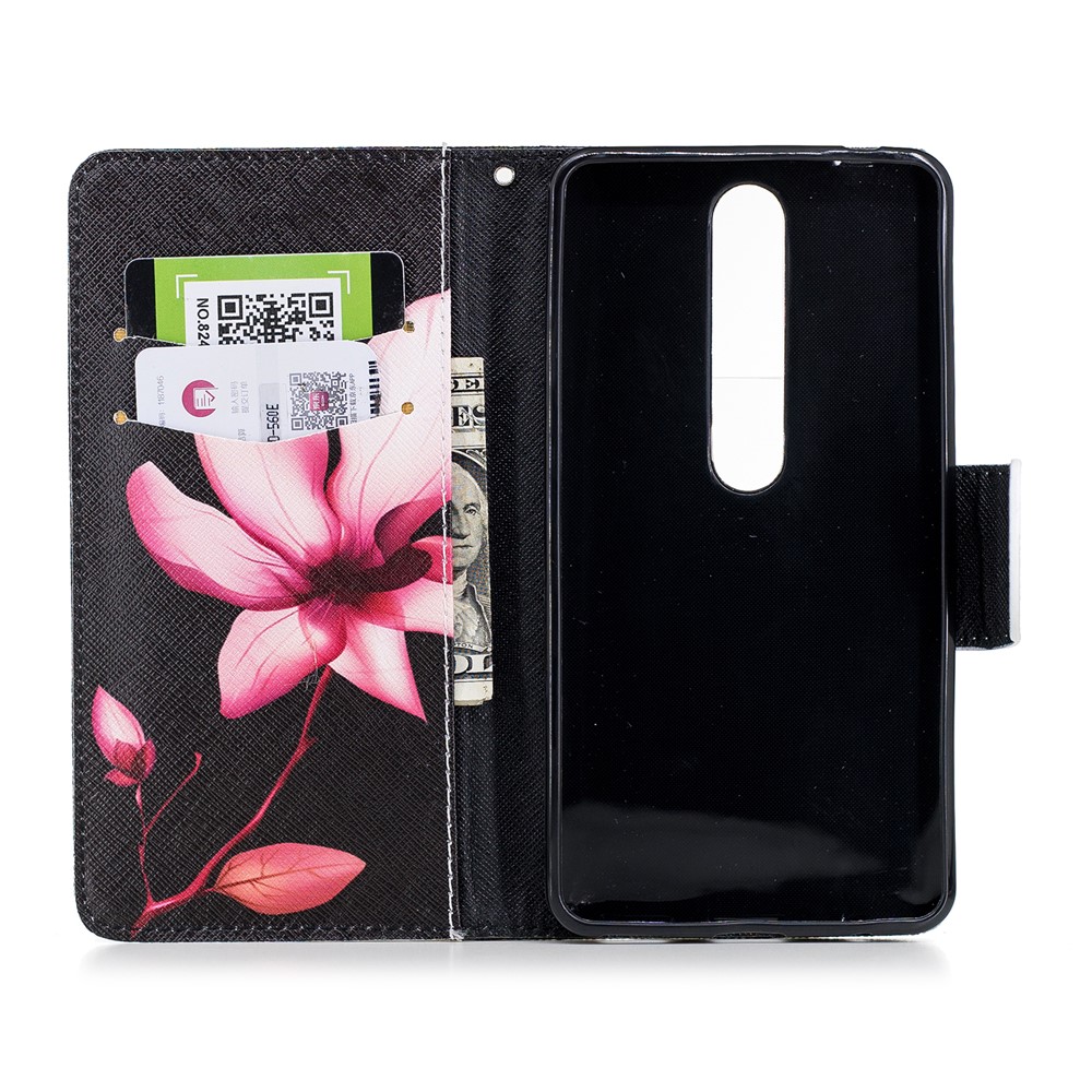 For Nokia 6.1 (5.5-inch) Patterned PU Leather Stand Mobile Phone Cover - Flower Pattern-8