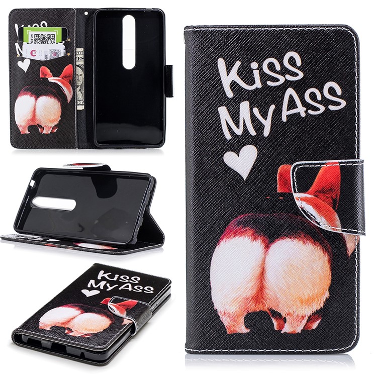 For Nokia 6.1 (5.5-inch) Patterned PU Leather Stand Cell Phone Case - Kiss My Ass-1