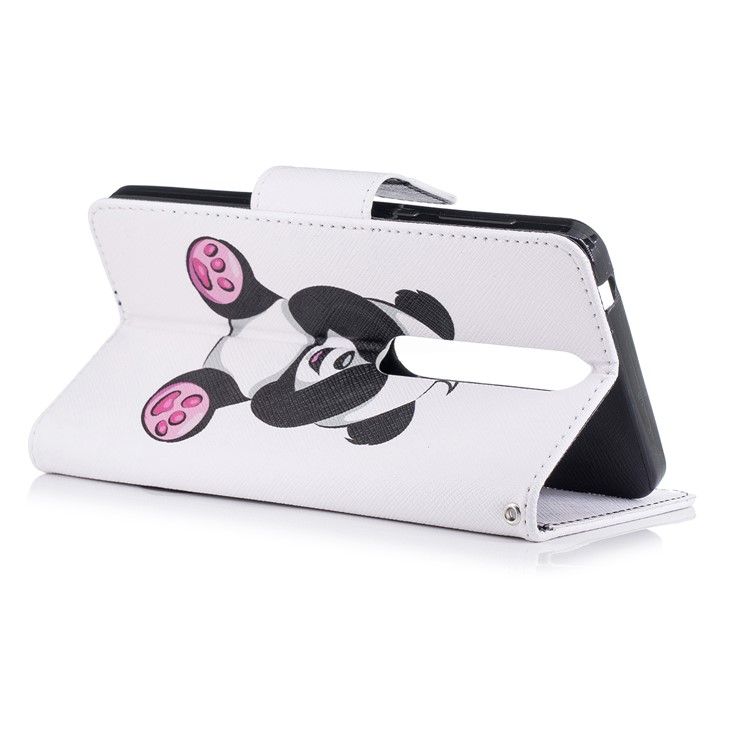 For Nokia 6.1 (5.5-inch) Patterned PU Leather Stand Phone Accessory Cover - Adorable Panda-4