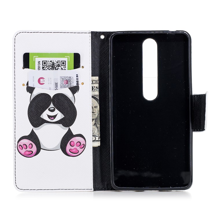 For Nokia 6.1 (5.5-inch) Patterned PU Leather Stand Phone Accessory Cover - Adorable Panda-8