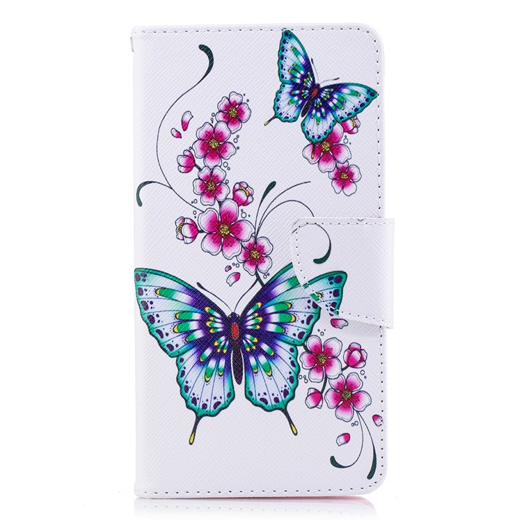 For Nokia 6.1 (5.5-inch) Patterned PU Leather Stand Mobile Phone Shell - Butterflies and Flower-2