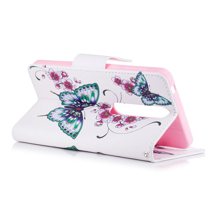For Nokia 6.1 (5.5-inch) Patterned PU Leather Stand Mobile Phone Shell - Butterflies and Flower-4
