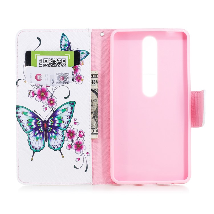 For Nokia 6.1 (5.5-inch) Patterned PU Leather Stand Mobile Phone Shell - Butterflies and Flower-8