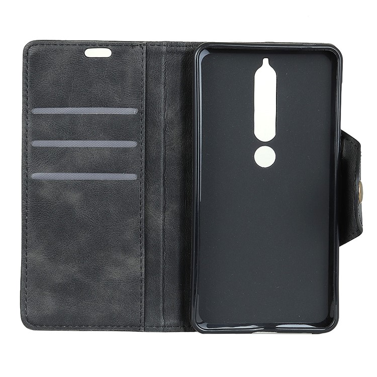 Textured PU Leather Wallet Phone Case with Stand for Nokia 6.1 (5.5-inch) - Black-3