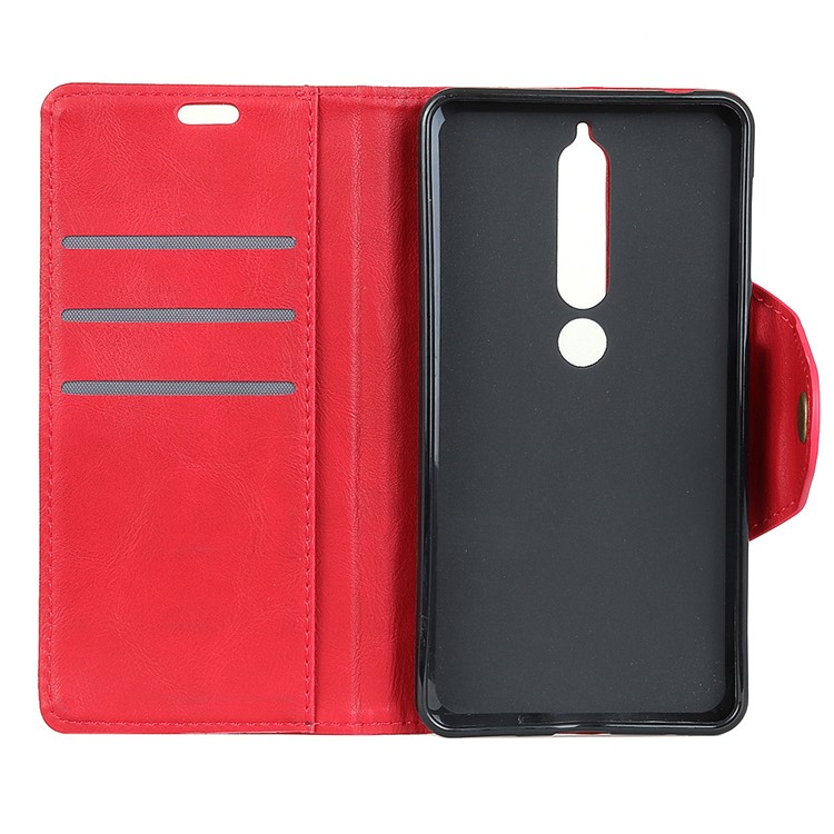 Textured PU Leather Wallet Phone Shell with Stand for Nokia 6.1 (5.5-inch) - Red-3