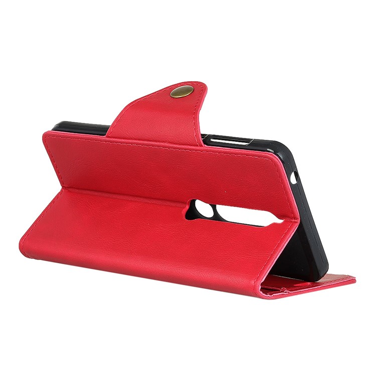 Textured PU Leather Wallet Phone Shell with Stand for Nokia 6.1 (5.5-inch) - Red-4