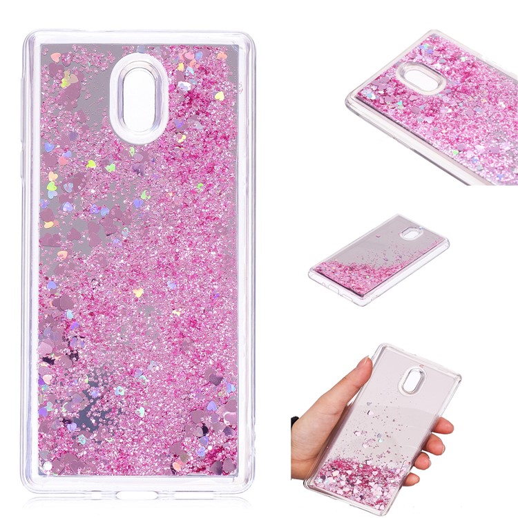 Glitter Moving Quicksand Mirror Surface TPU Cover for Nokia 3 - Pink-1