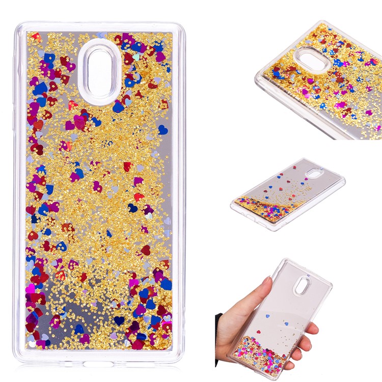 Glitter Moving Quicksand Mirror Surface TPU Cover Shell for Nokia 3 - Gold-1