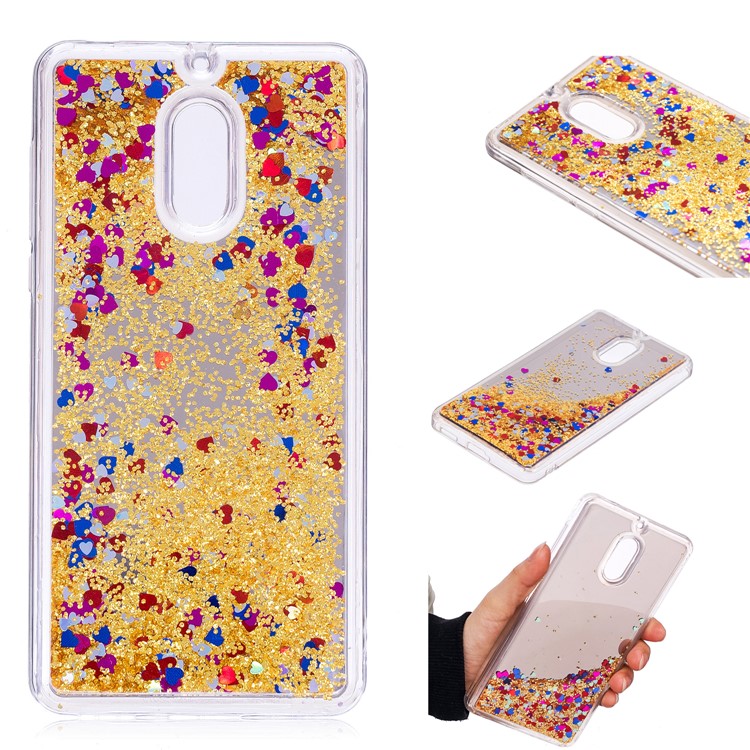 Glitter Moving Quicksand Mirror Surface TPU Shell Cover Case for Nokia 6 (2017) - Gold-1