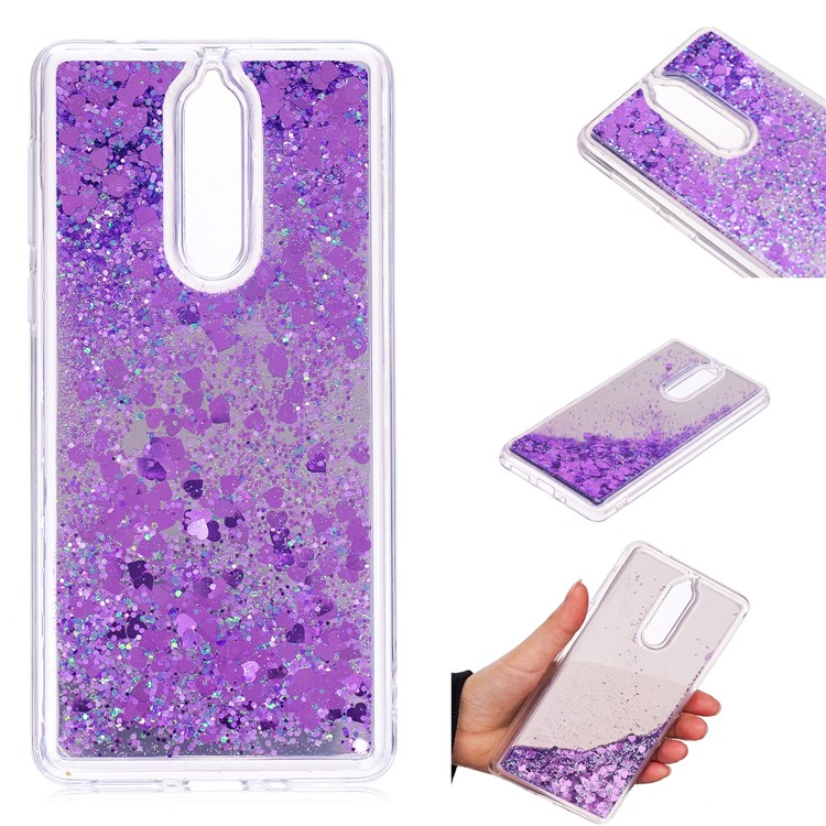 Glitter Moving Quicksand Mirror Surface TPU Case for Nokia 8 - Purple-1