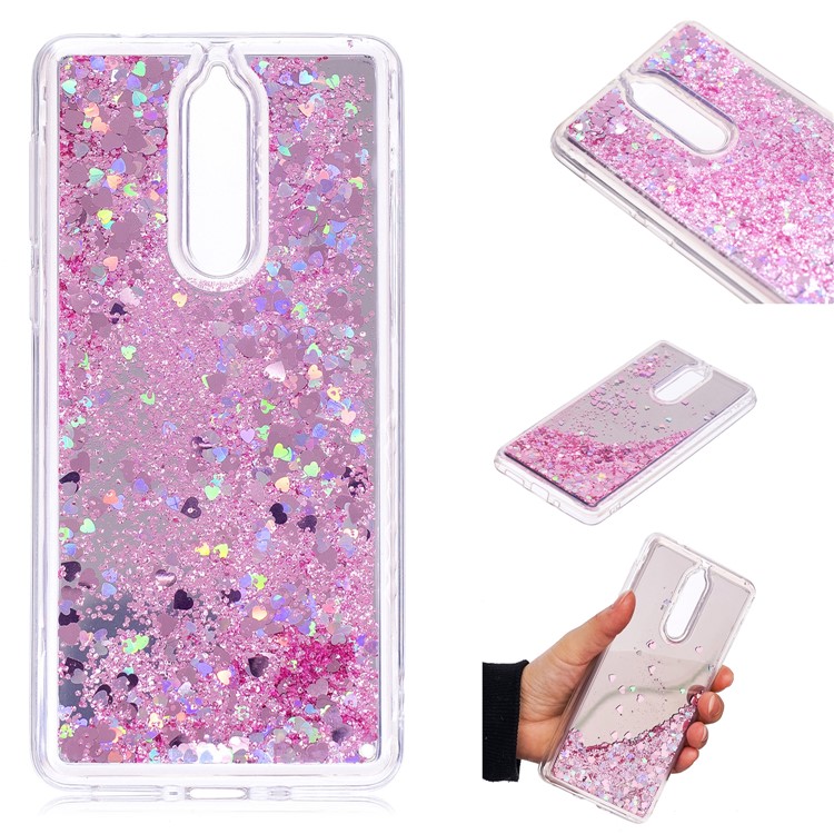 Glitter Moving Quicksand Mirror Surface TPU Back Case for Nokia 8 - Pink-1