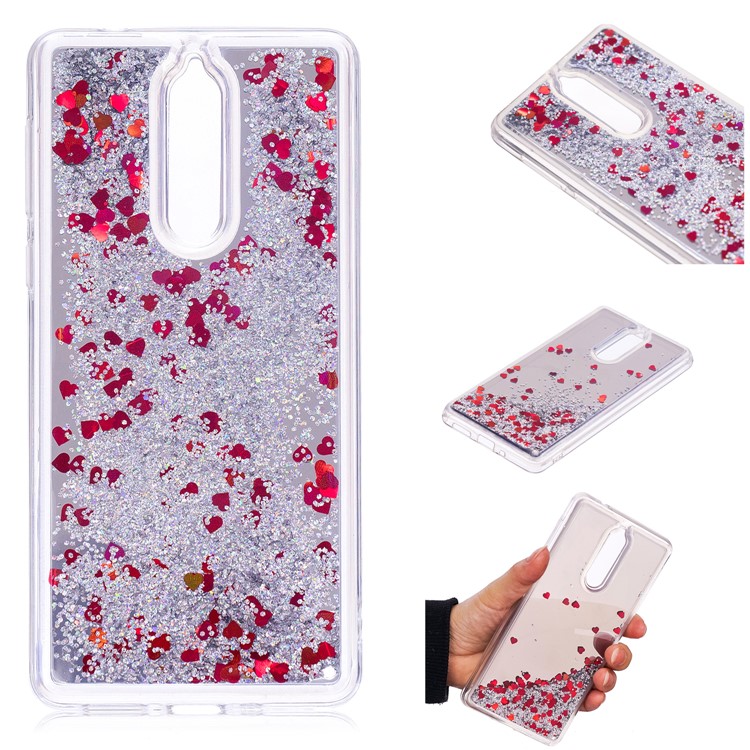 Glitter Moving Quicksand Mirror Surface TPU Cell Phone Case for Nokia 8 - Silver-1