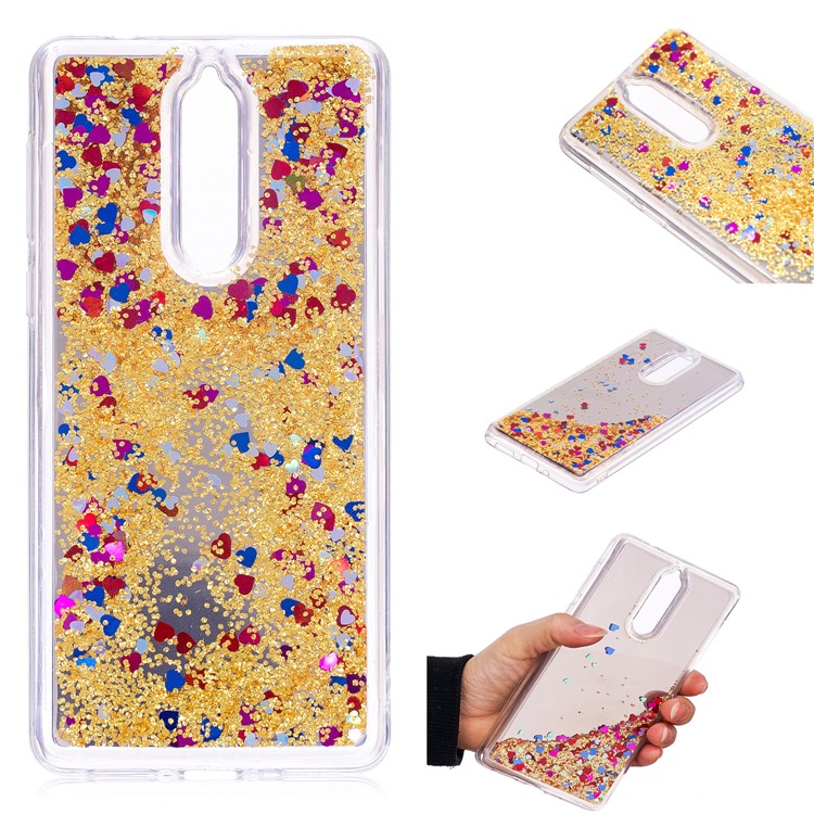 Glitter Moving Quicksand Mirror Surface TPU Case Cover Shell for Nokia 8 - Gold-1