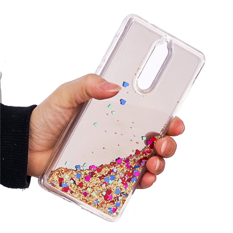 Glitter Moving Quicksand Mirror Surface TPU Case Cover Shell for Nokia 8 - Gold-5