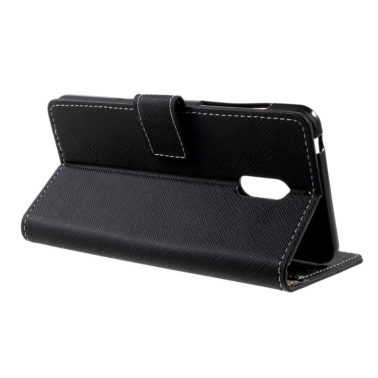 Cross Texture Flip Stand Leather Wallet Phone Case for Nokia 6 - Black-3