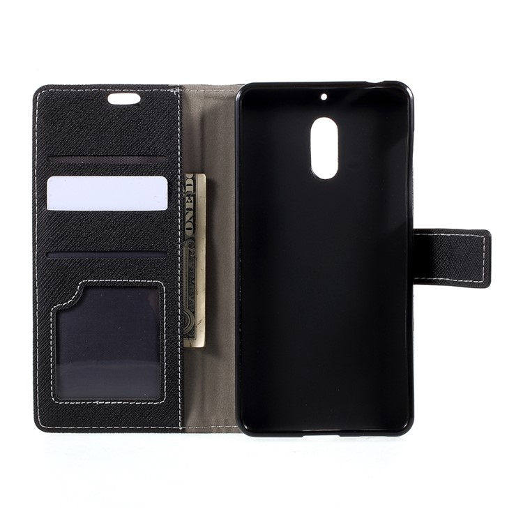 Cross Texture Flip Stand Leather Wallet Phone Case for Nokia 6 - Black-4