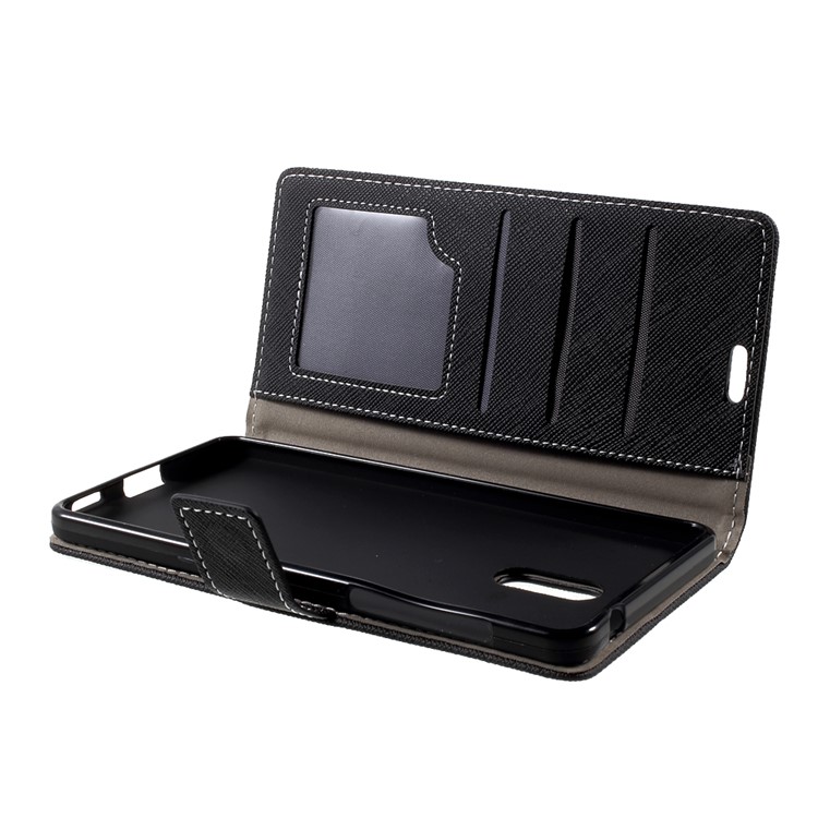 Cross Texture Flip Stand Leather Wallet Phone Case for Nokia 6 - Black-5