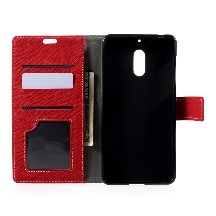 Cross Texture Wallet Leather Phone Case with Stand for Nokia 6 - Red-5