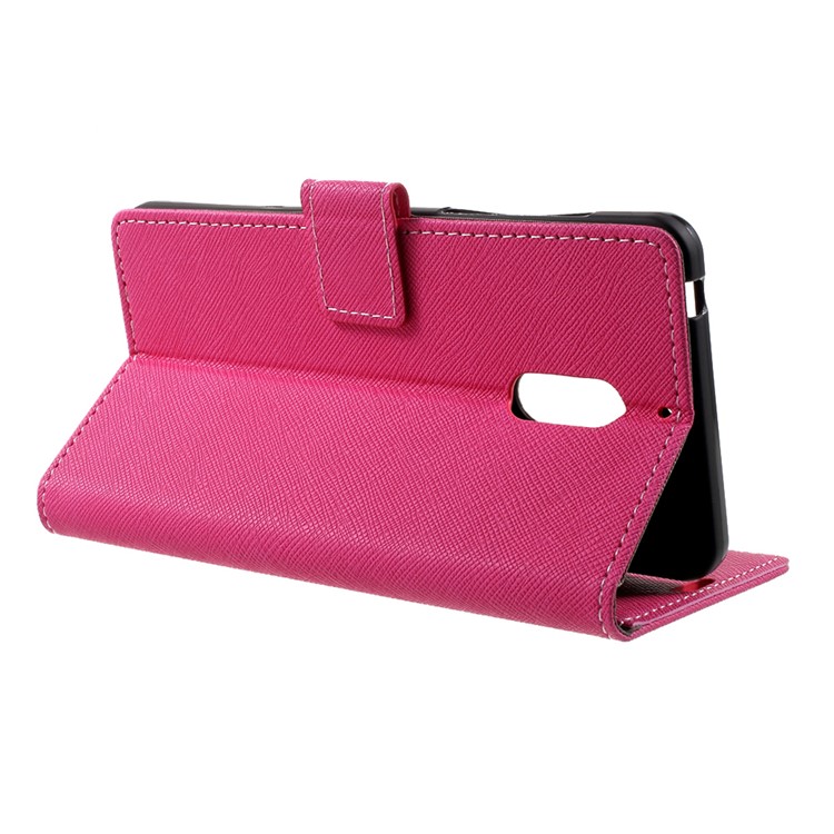 Cross Texture Wallet Stand Leather Case Accessory for Nokia 6 - Rose-4