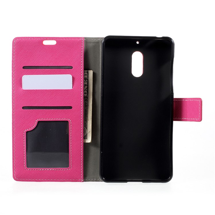 Cross Texture Wallet Stand Leather Case Accessory for Nokia 6 - Rose-5
