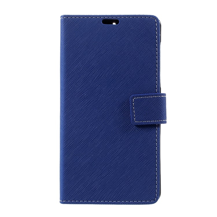 For Nokia 6 Cross Texture Wallet Leather Mobile Phone Cover Stand - Blue-1