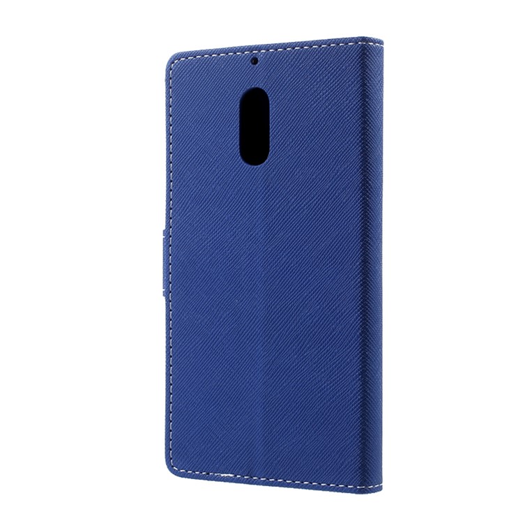For Nokia 6 Cross Texture Wallet Leather Mobile Phone Cover Stand - Blue-3