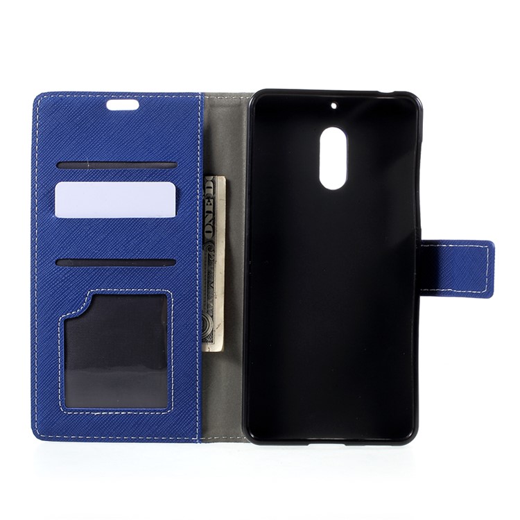 For Nokia 6 Cross Texture Wallet Leather Mobile Phone Cover Stand - Blue-5
