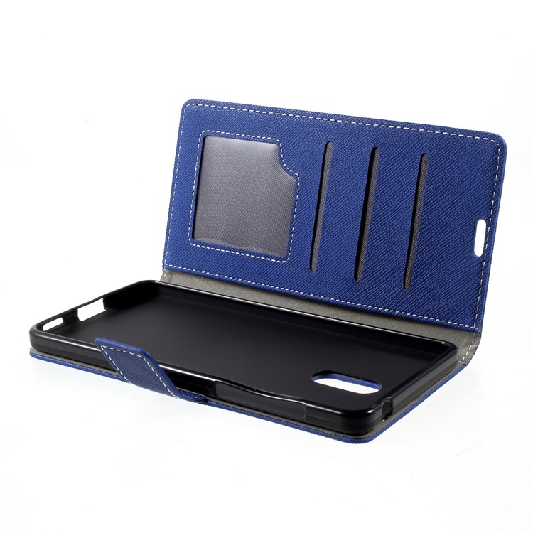 For Nokia 6 Cross Texture Wallet Leather Mobile Phone Cover Stand - Blue-6