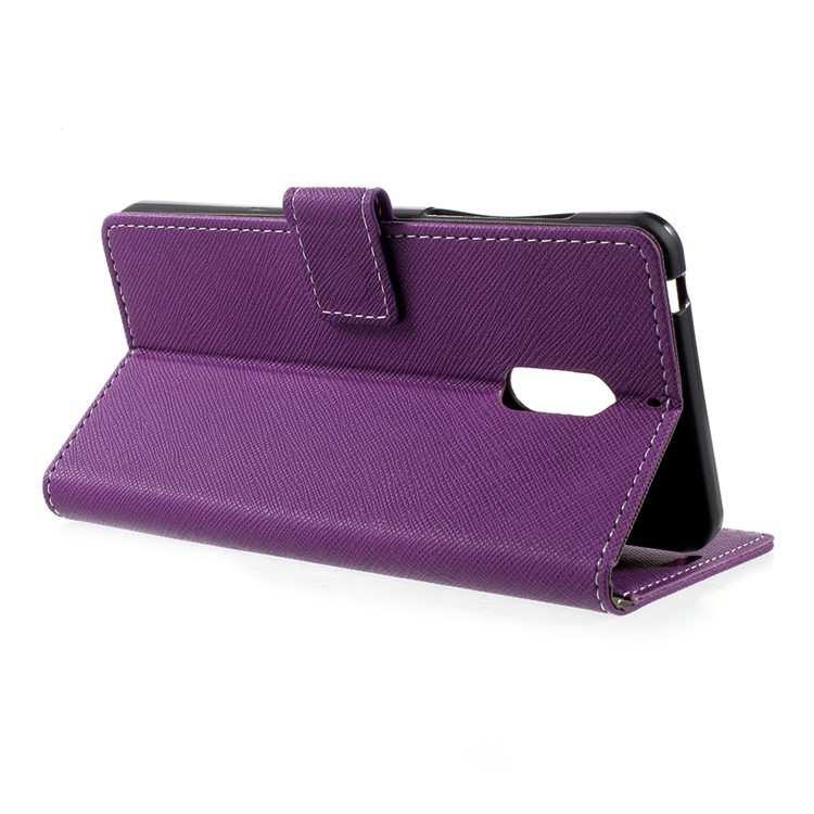 Cross Texture Wallet Stand Leather Protective Case for Nokia 6 - Purple-4