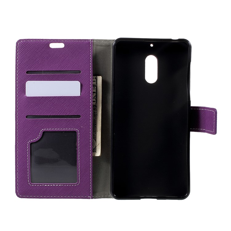 Cross Texture Wallet Stand Leather Protective Case for Nokia 6 - Purple-5
