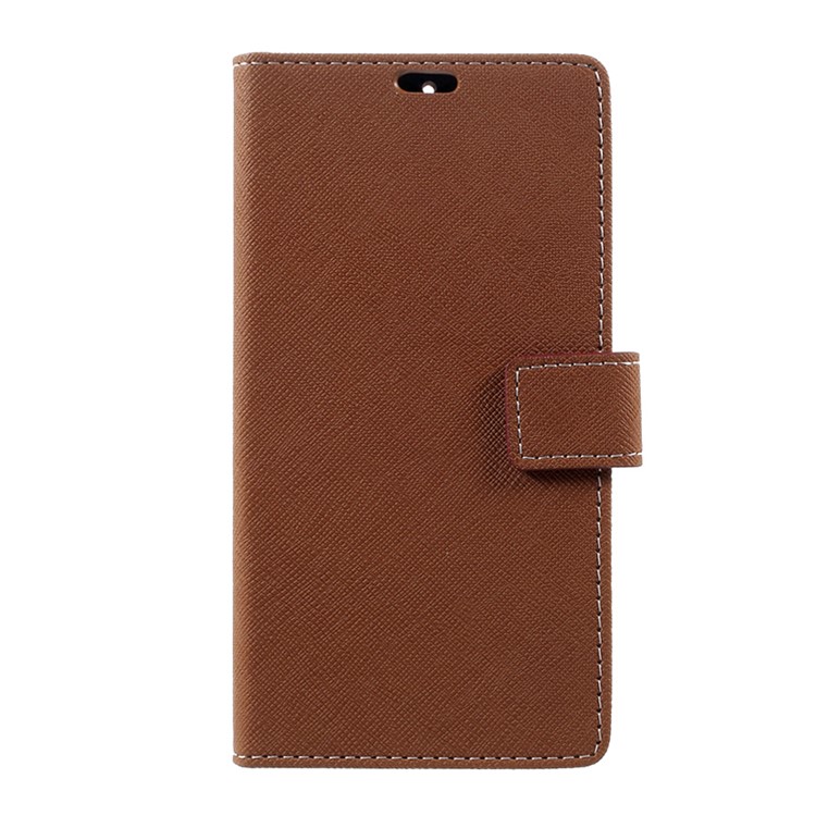 For Nokia 6 Cross Texture Wallet Stand Leather Mobile Casing - Brown-1