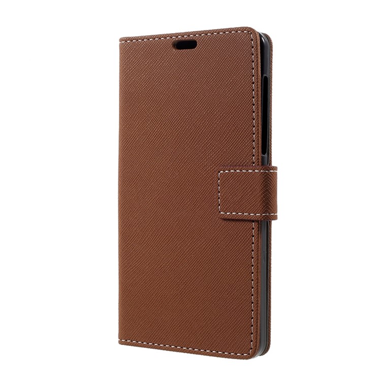 For Nokia 6 Cross Texture Wallet Stand Leather Mobile Casing - Brown-2